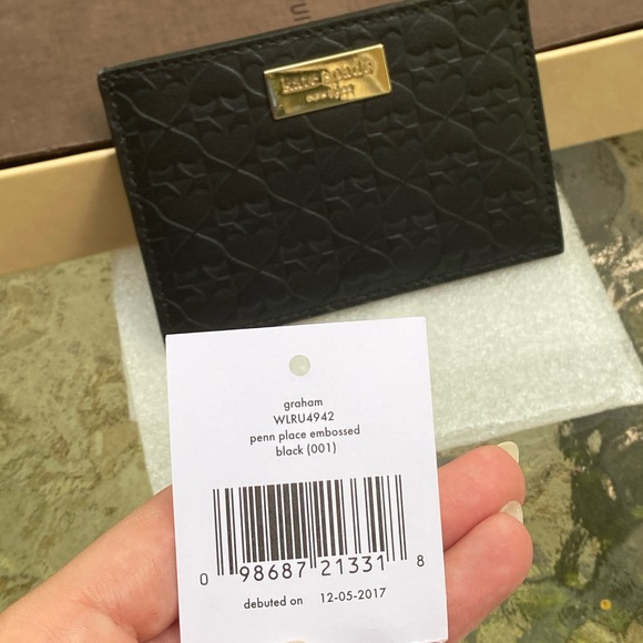 Kate Spade Black Embossed Spade Cardholder Wallet - Picture 7 of 16